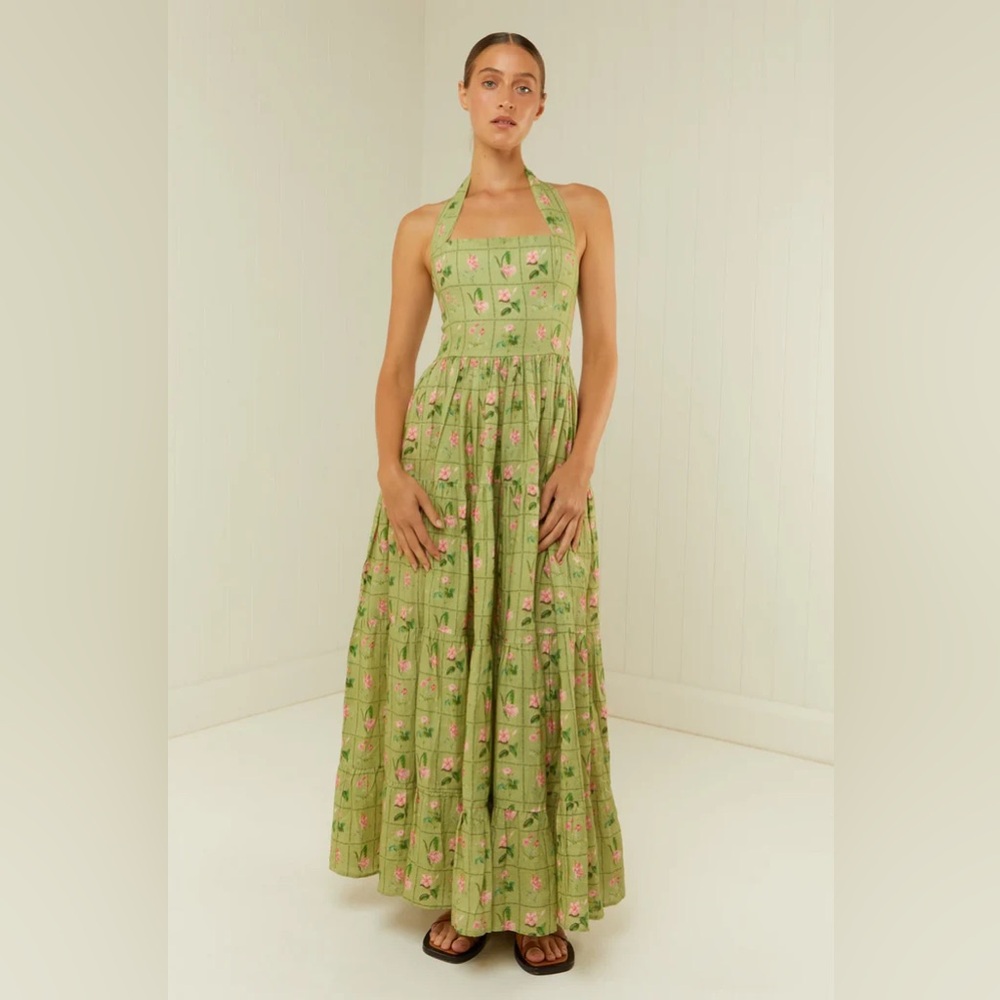 Green Floral Halter Maxi Dress